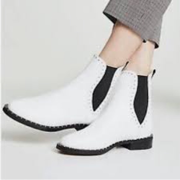 Rebecca Minkoff Chelsea Sabeen White Ankle Leather Studded Boots, Size 6 1/2 - Picture 1 of 15